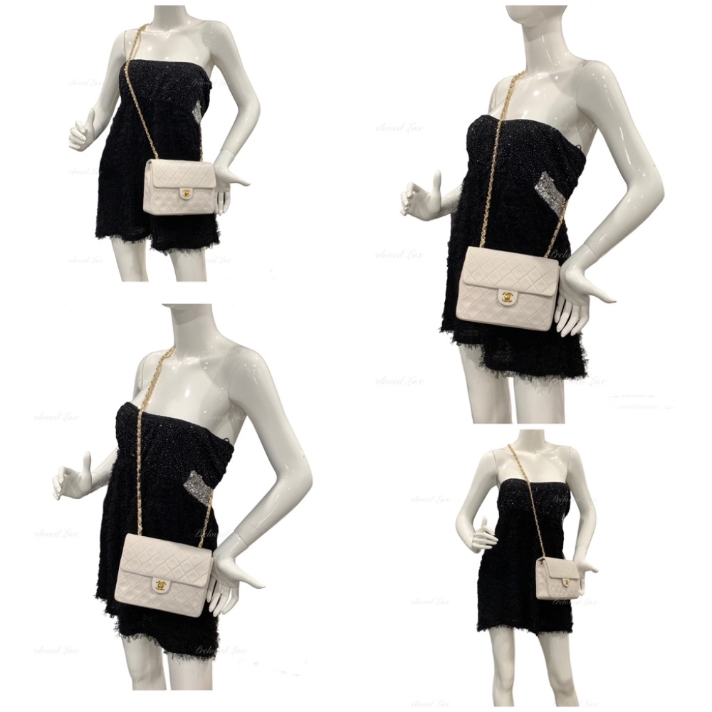 Authentic CHANEL Classic Lambskin Chain Mini Square Flap Bag White/ GHW - Picture 13 of 17